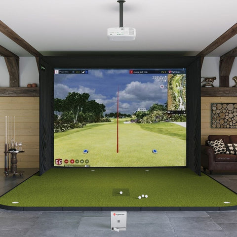 MEVO Gen2 SIG12 GOlf SImulator package with golf simulator flooring