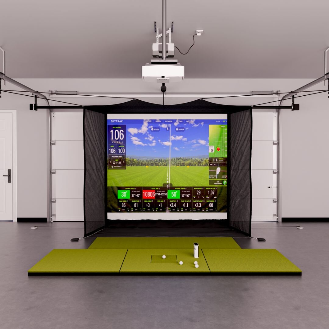 SkyTrak+ Flex Space Golf Simulator Package with 4x10 golf mat