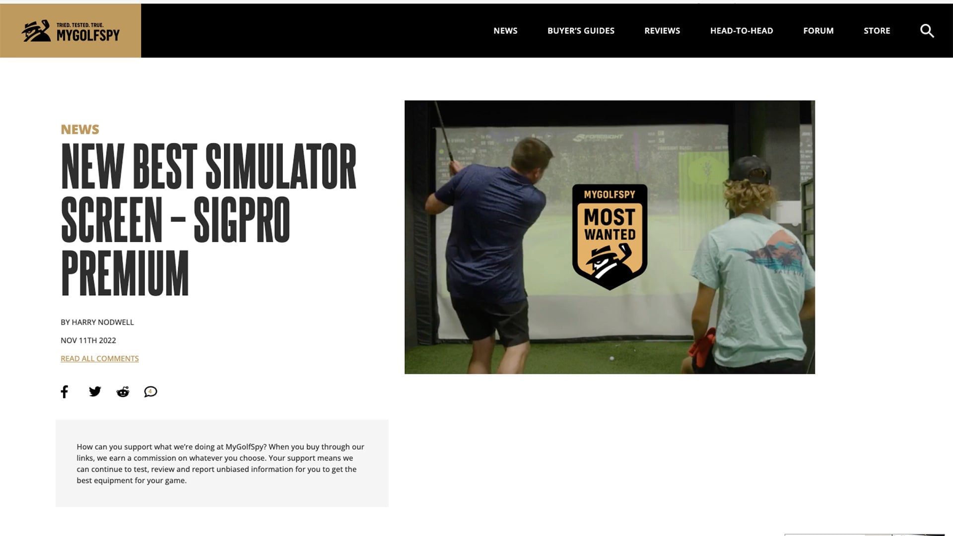 SIGPRO Premium Named The Best Simulator Screen