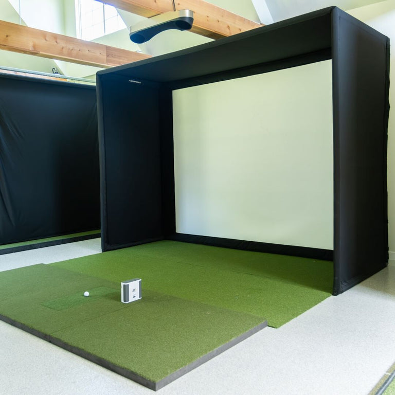 sig10 golf simulator enclosure within the indoor golf shop showroom
