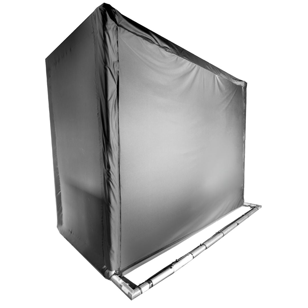 Enclosure screen backing on commercial golf simulator enclosure