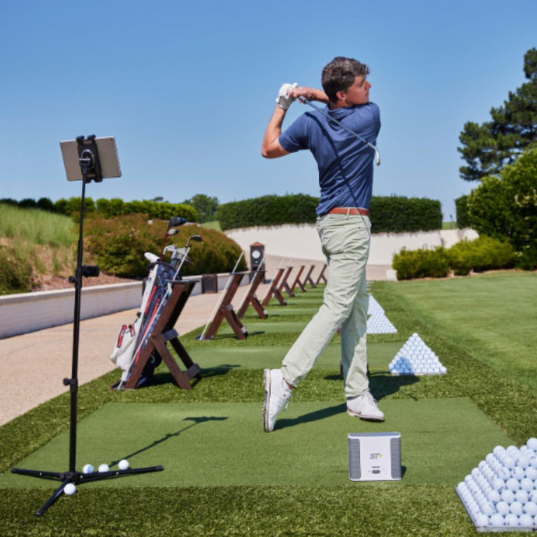 Skytrak+ on range with golfer