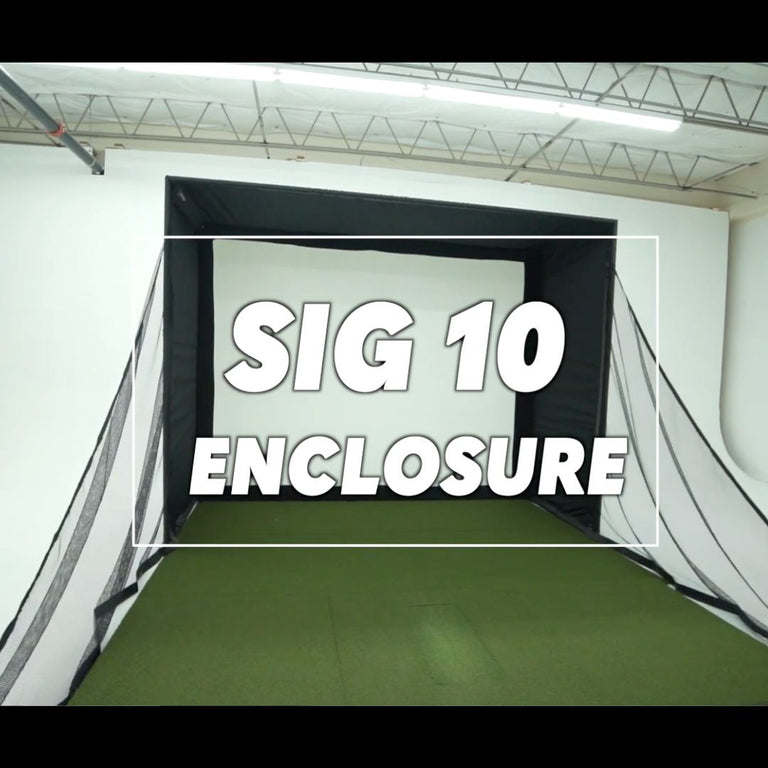 SIG10 Enclosure assembly video thumbnail with sig10 enclosure in background with sigpro softy 4x10 golf mat