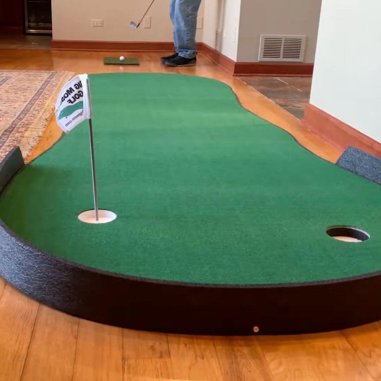 Big Moss Augusta V2 Chipping & Putting Mat with golfer chipping ball onto mat.
