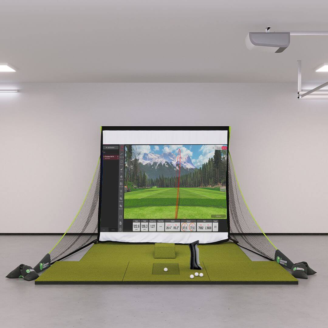 Uneekor EYE MINI Bronze Golf Simulator Package with SIGPRO Softy 4' x 10' Golf Mat