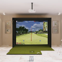 MEVO Gen2 SIG10 4x7 golf mat in a golf simulator package 