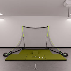 MLM2PRO Training Golf Simulator Package with SIGPRO Softy 4' x 10' golf mat.