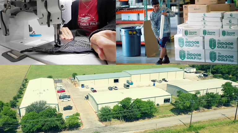 The Indoor Golf Shop Operations - showing sewing, warehouse, and full office area.