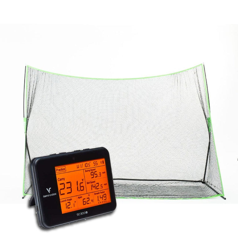 Swing Caddie SC300i Golf Net Practice Bundle Golf Simulator Voice Caddie 10x7 Rectangle Golf Net 