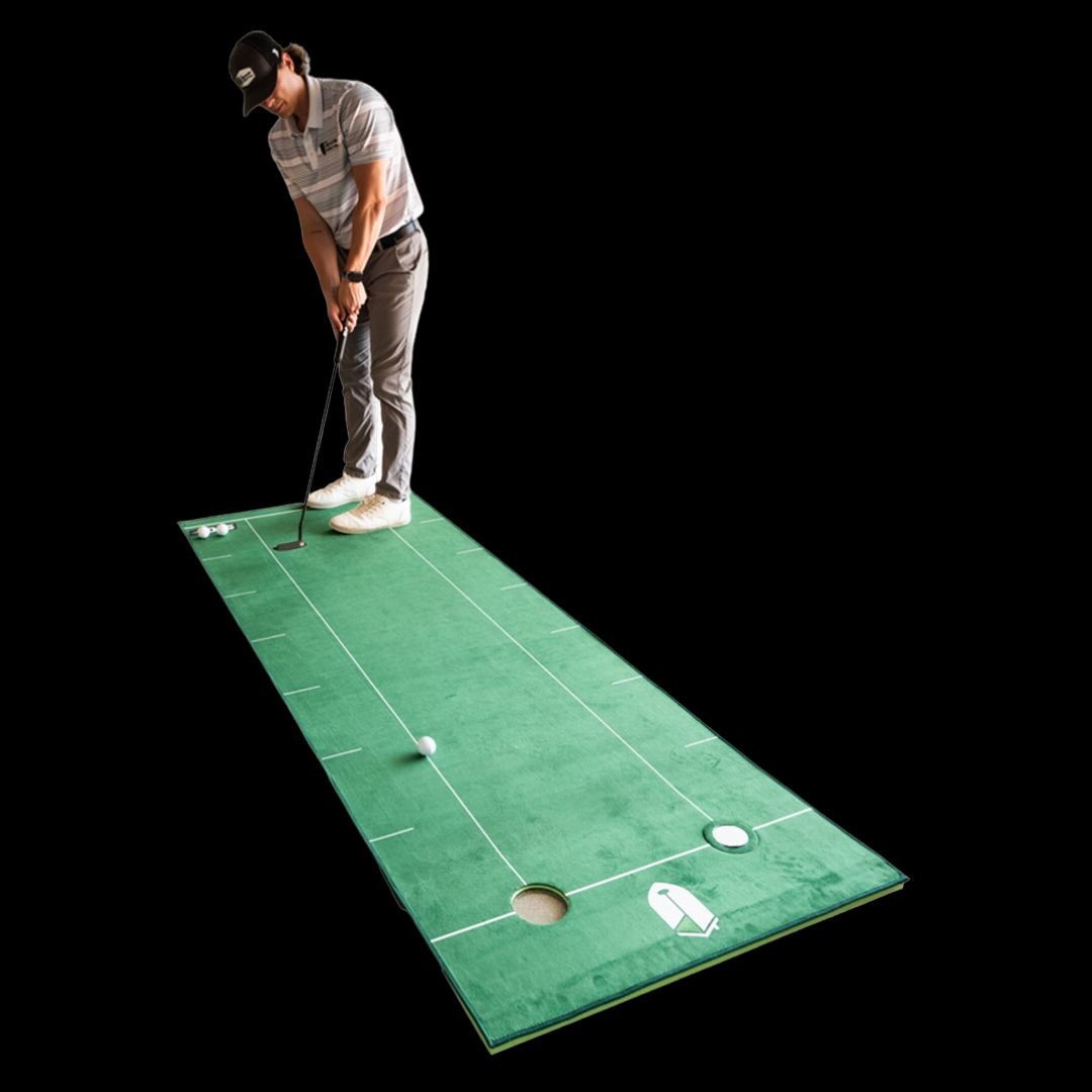 SIG LITE Indoor Putting Green 3' x 8' Green with golfer putting