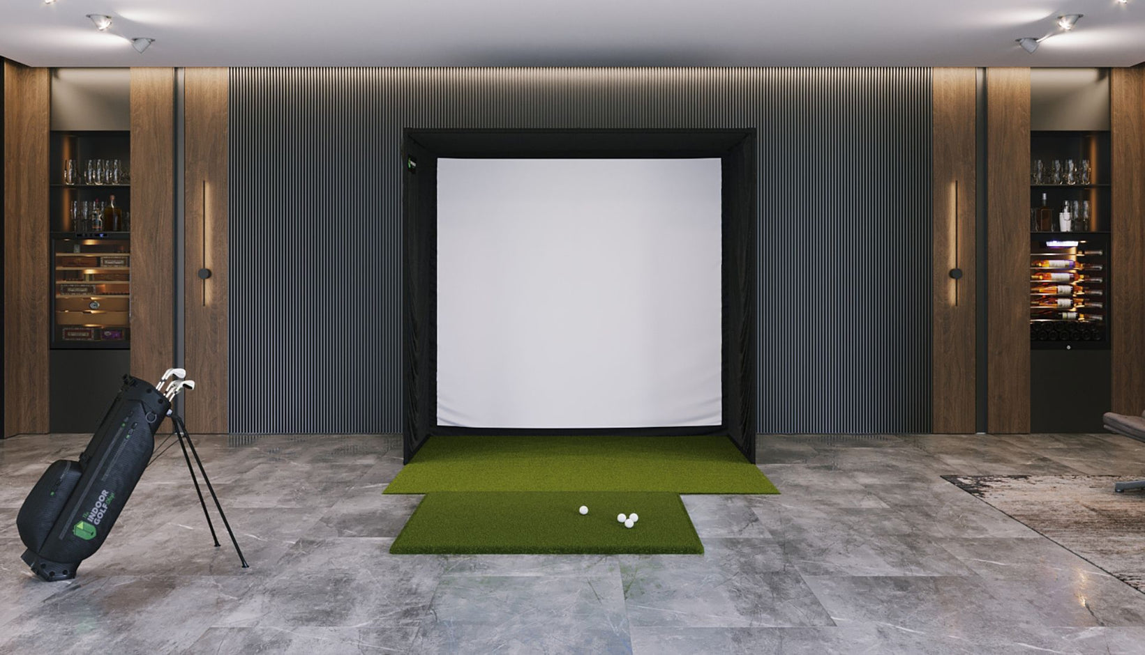 sig8 golf simulator studio with 5x5 hitting mat