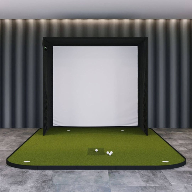 sig8 golf simulator studio from the indoor golf shop shown with simulator flooring