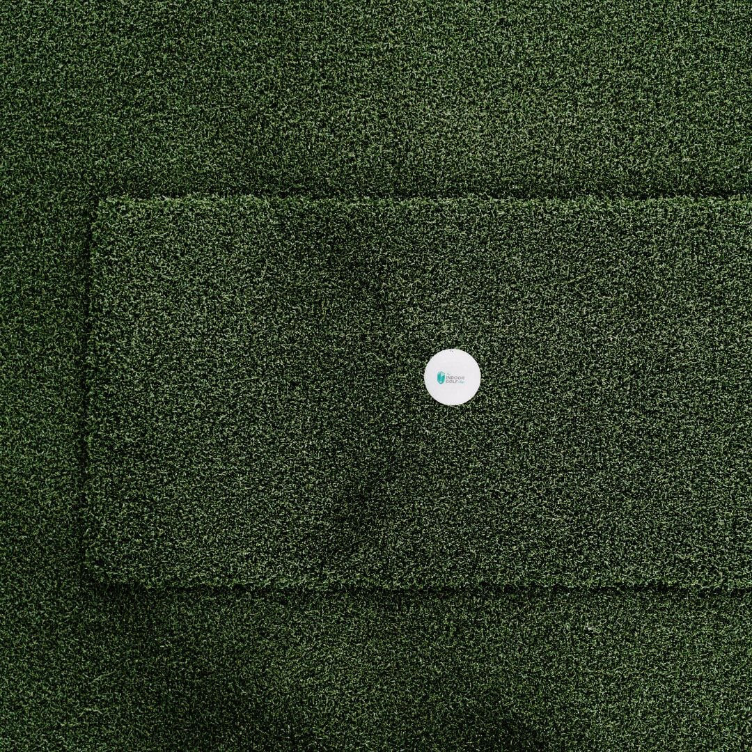 SIGPRO Softy hitting strip in mat with golf ball on tee inserted