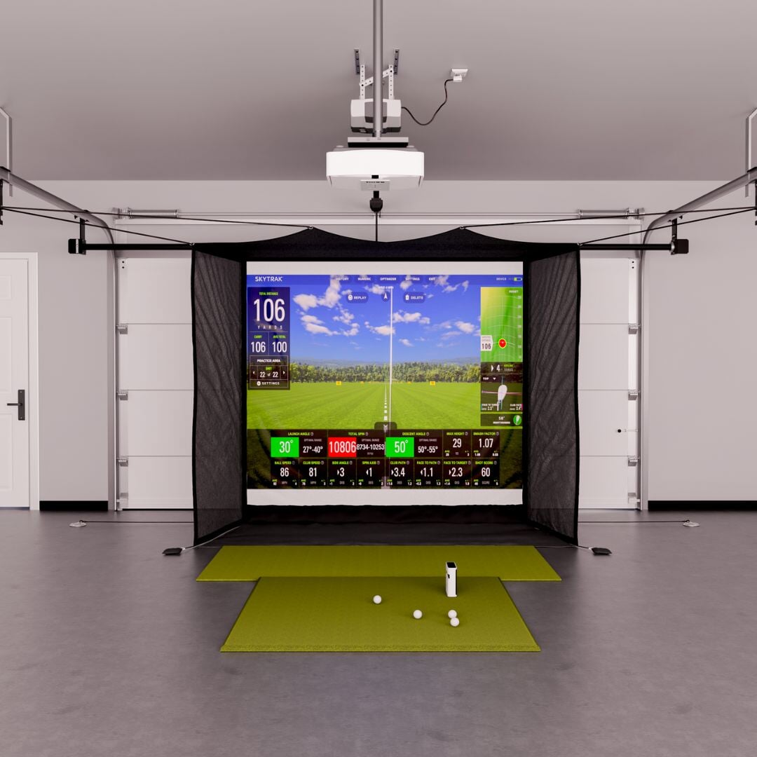 SkyTrak+ Flex Space Golf Simulator Package with 5x5 golf mat
