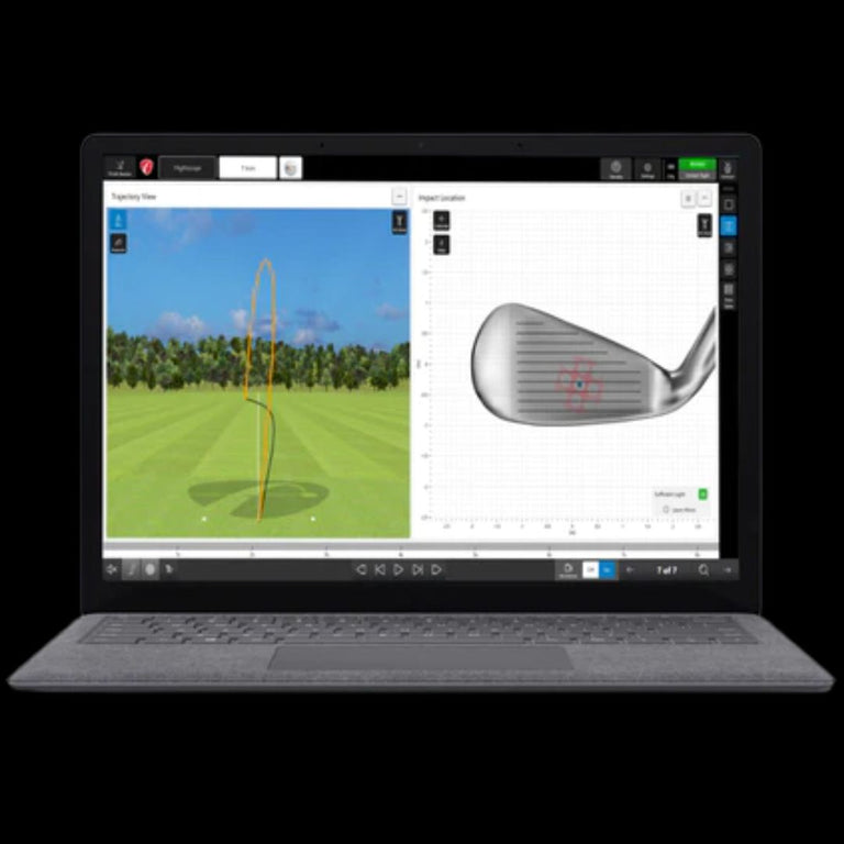 FlightScope PC Software showing a split view of club face impact and the simulated shot direction on driving range.
