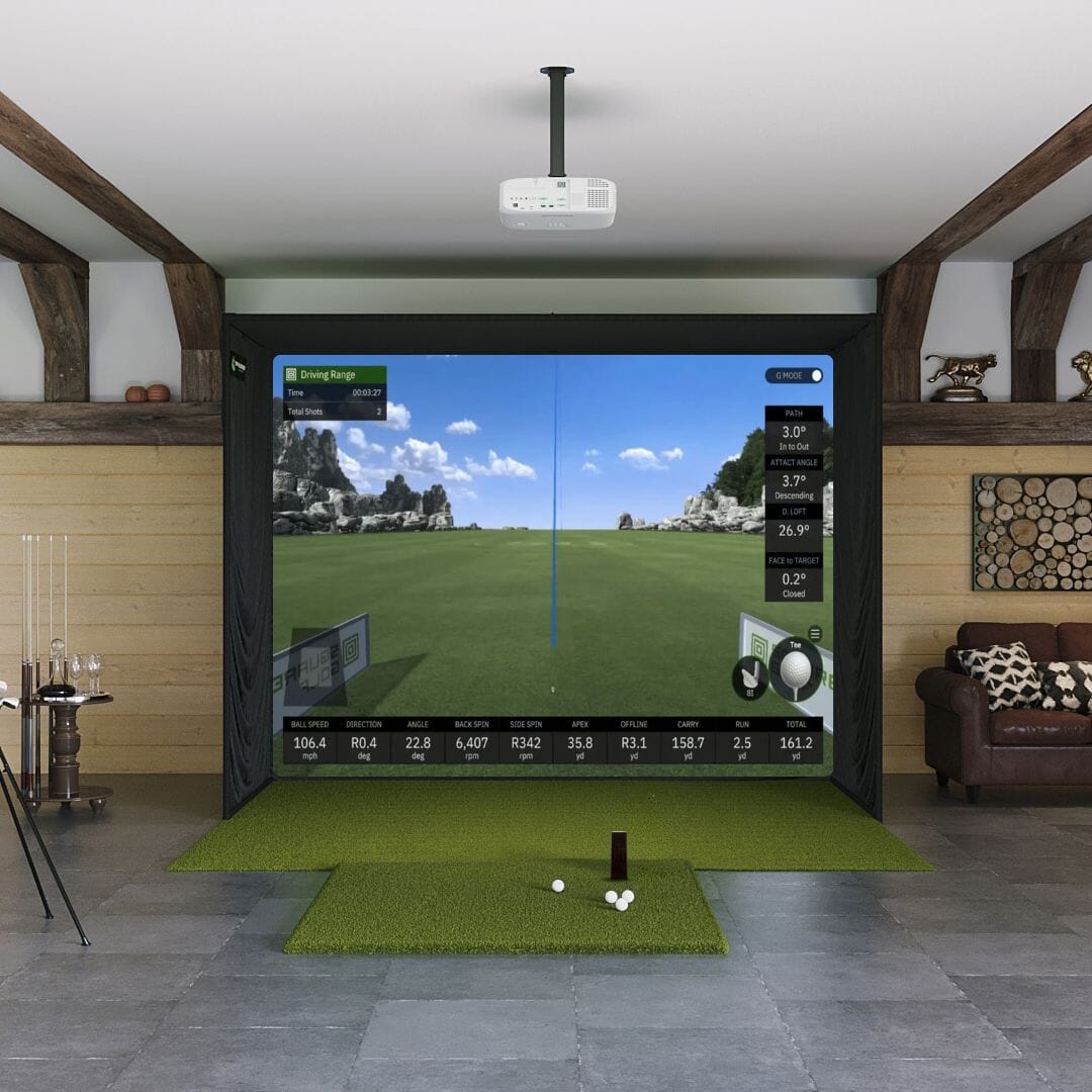 Square Golf SIG10 golf simulator package with the Square Golf launch monitor and SIG10 enclosure