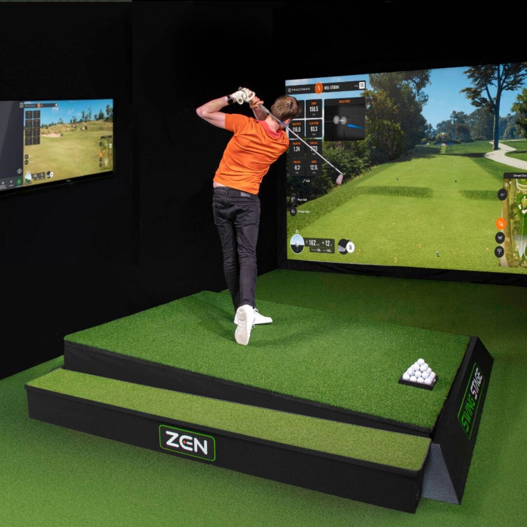 zen golf swing stage with golfer 