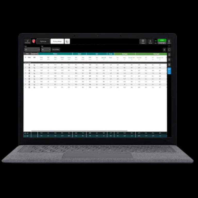 FlightScope PC Software showing a table with averages on computer.