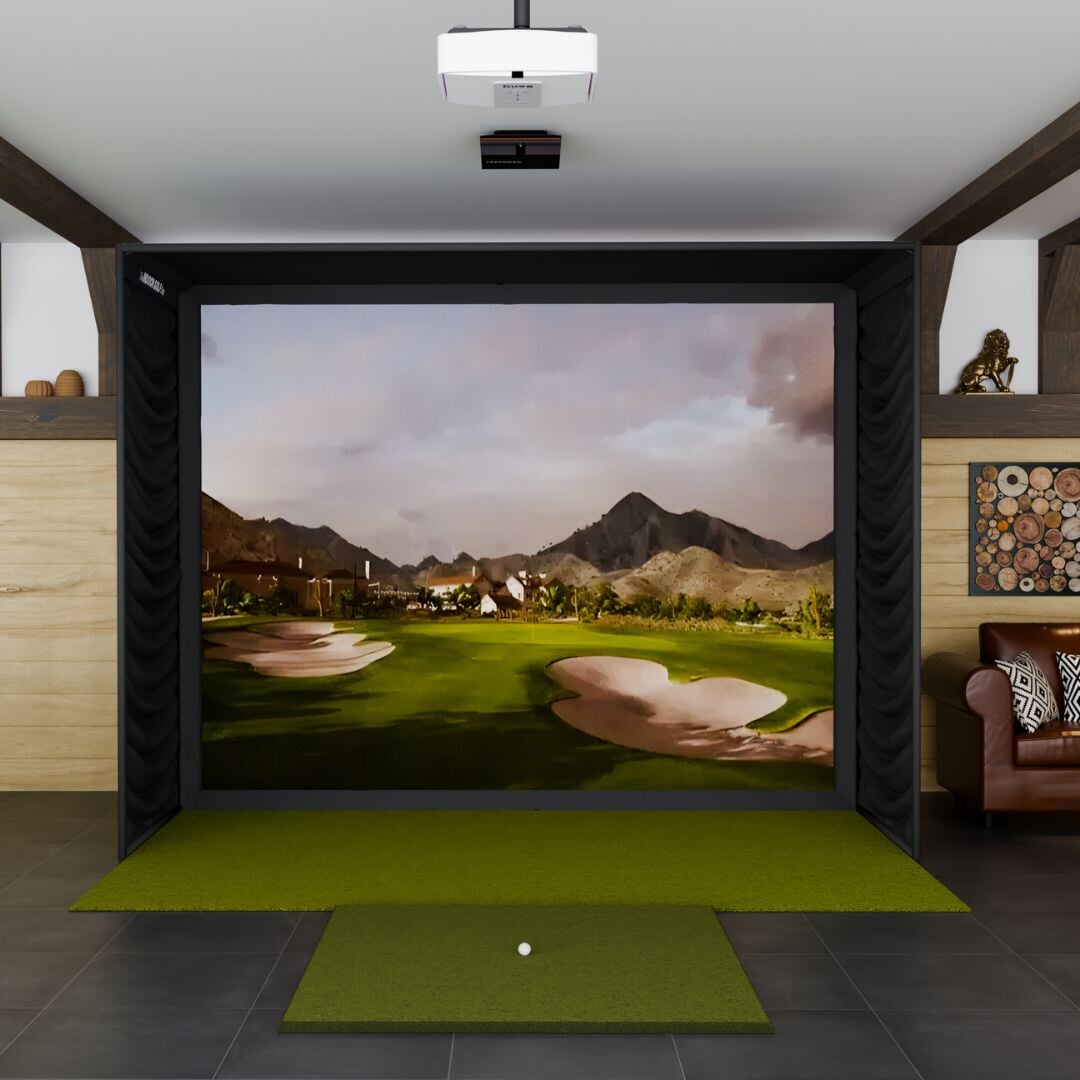 Trackman iO SIG12 Golf Simulator Package with fairway series 5' x 5' golf mat