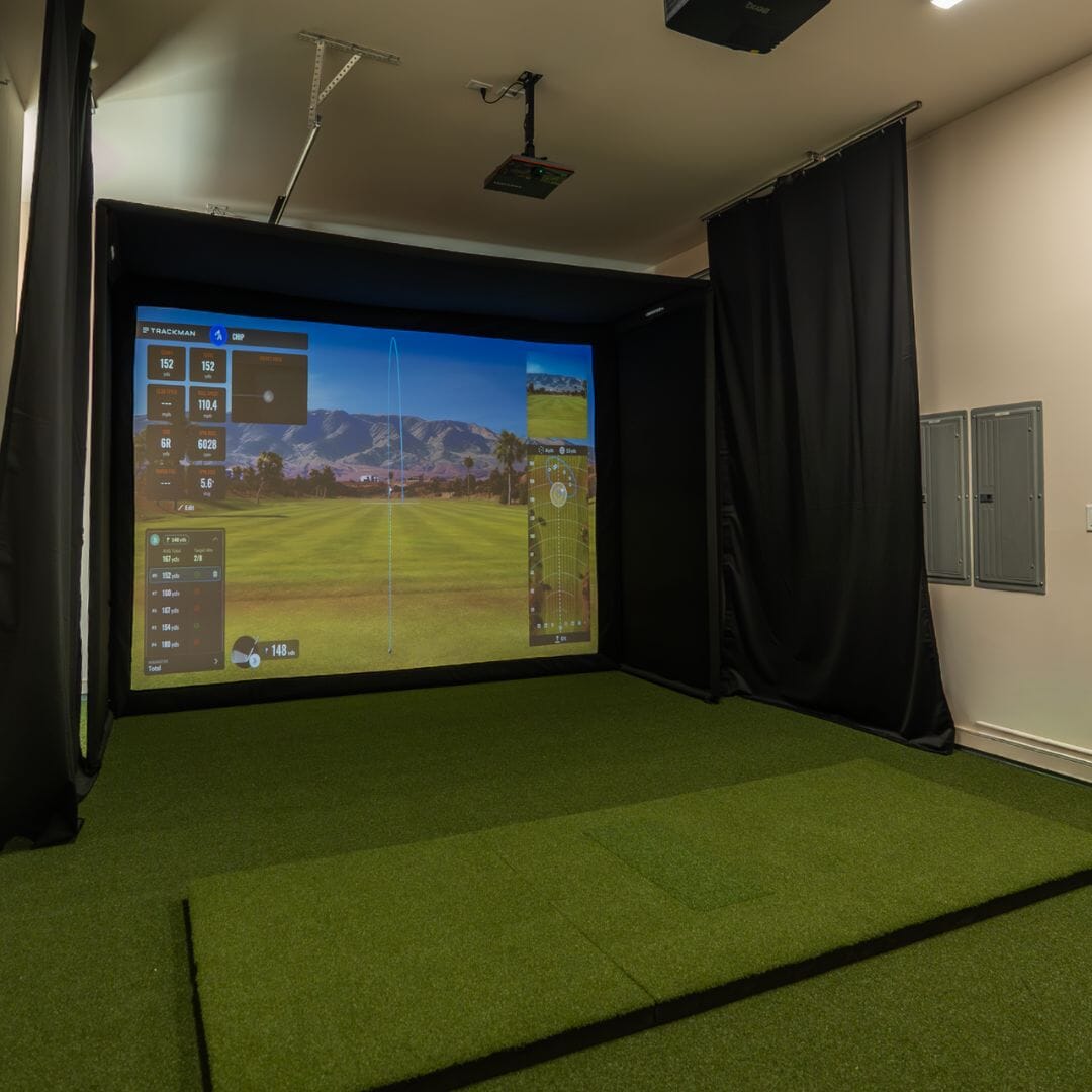 Trackman iO Golf Simulator package with golf mat