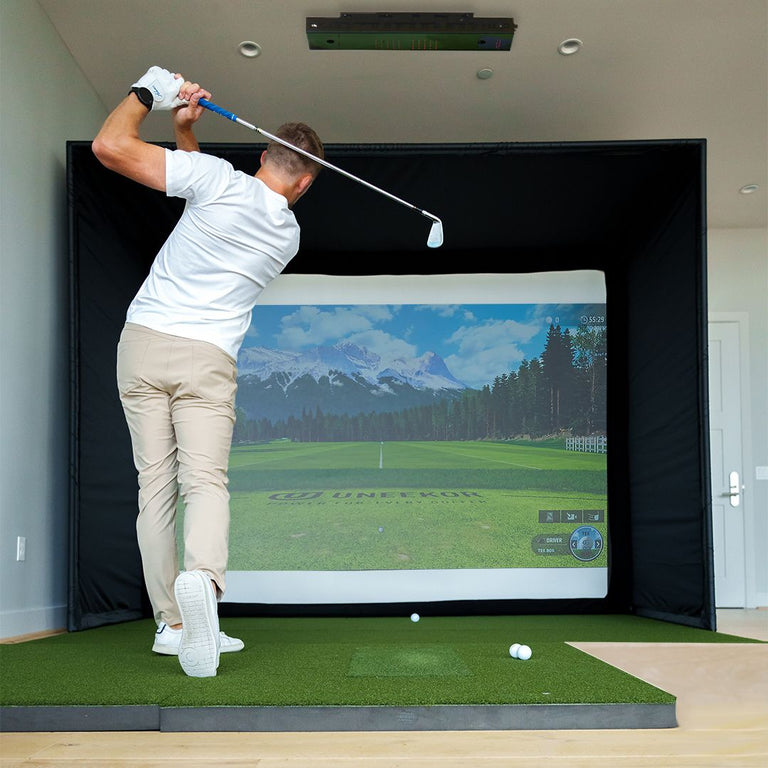 uneekor eye xo launch moniter shown mounted to the ceiling